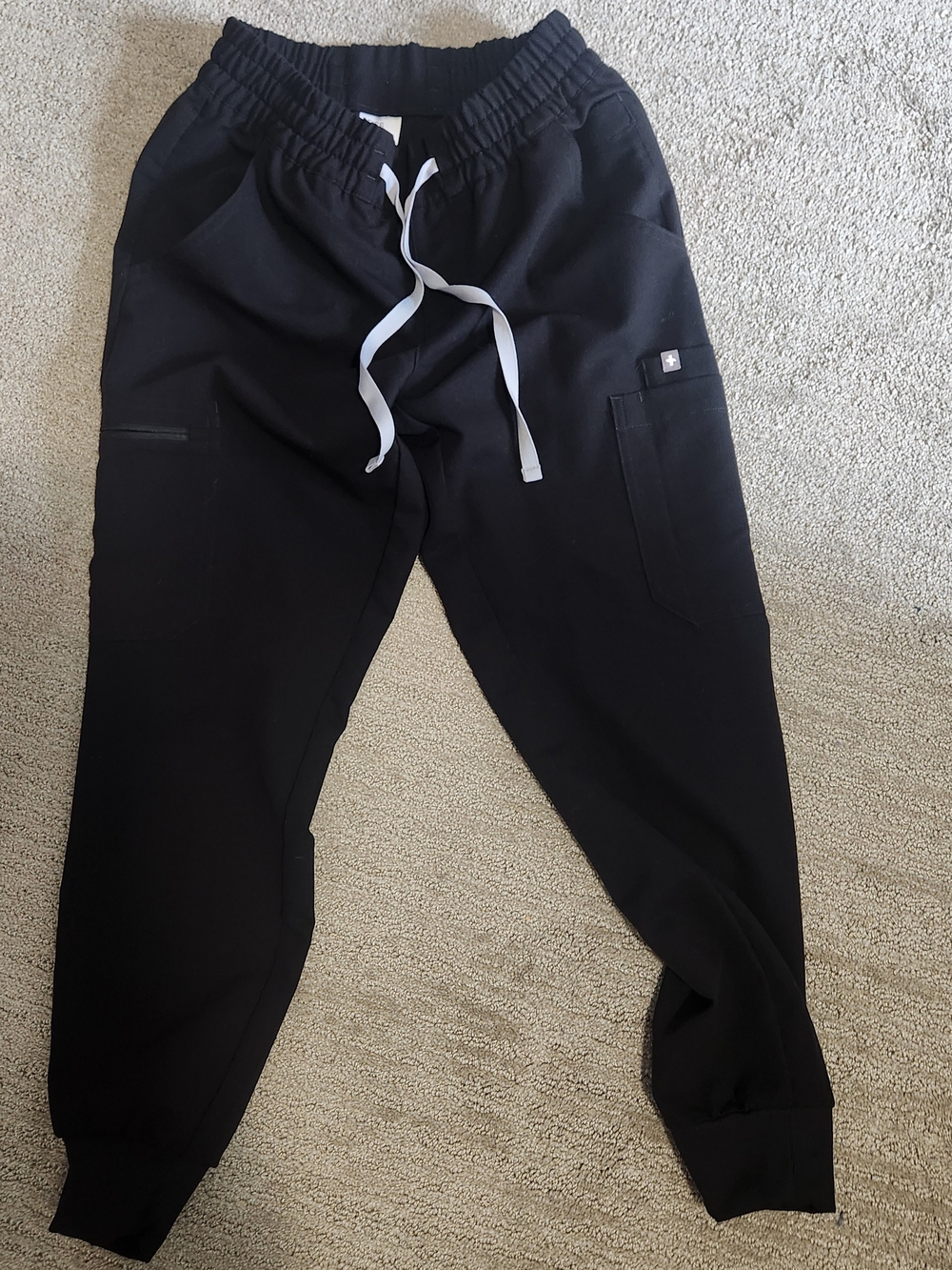 Figs Women's Black Joggers with White Drawstring and Cargo Pockets